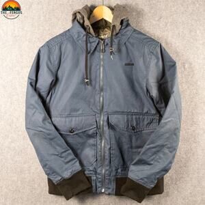 Empyre Y2K Bomber Jacket Blue Cotton Canvas Long Sleeve Hooded Full-Zip Men's S